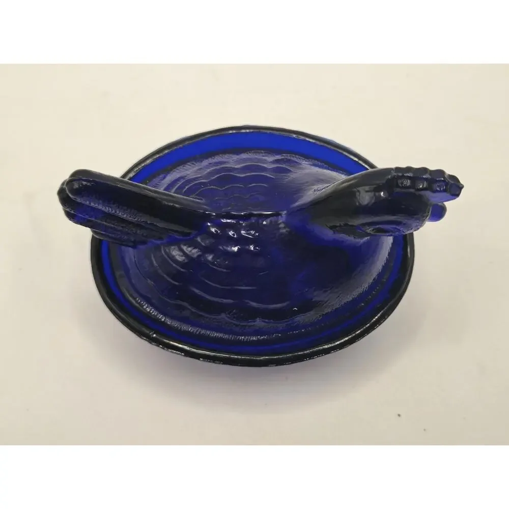 VINTAGE HEN ON A NEST SALT CELLAR COBALT BLUE INDIANA GLASS Chicken Container
